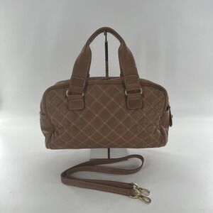 Barr + Barr‎ New York Leather Quilted Satchel Crossbody Tan Camel Bag Purse